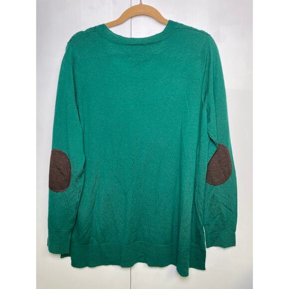 New Cashfeel Merino Wool Sweater Elbow Patch Emerald Green Pullover Plus Sz 2X - Picture 6 of 11